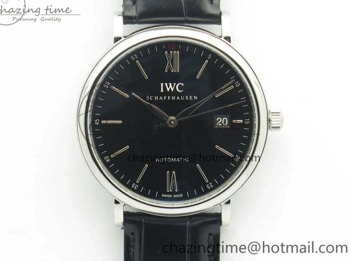 MIROTIME 0210 Durable Portofino Automatic SS MKF 1:1 Best Edition Black Dial On Black Leather Strap MIYOTA 9015 V 7202